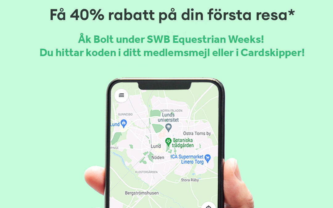 40% rabatt på din första resa med Bolt under SWB Equestrian Weeks